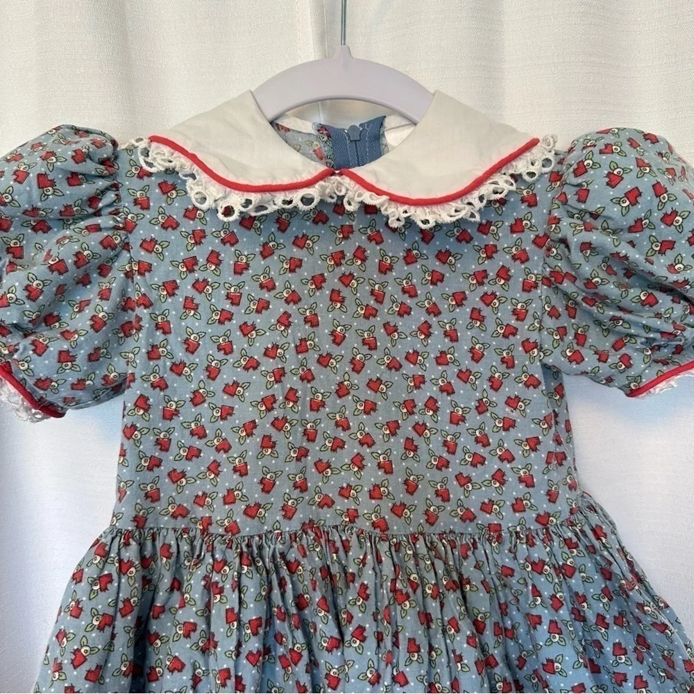 Vintage Daisy Kingdom Dress Floral Sz 2T Peter Pan Collar Eyelet Edge Petticoat